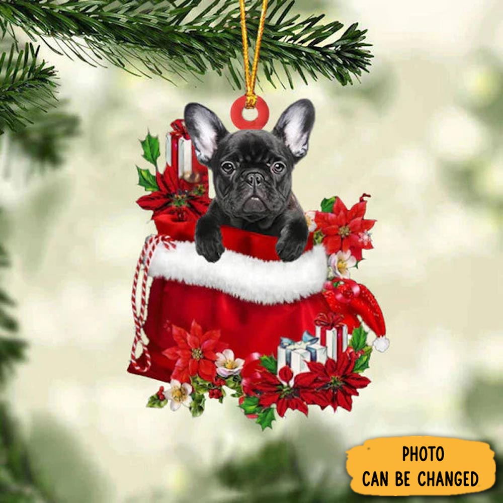 Personalized French Bulldog In Gift Bag Christmas Ornament Elegant Tree Ornament Decoration