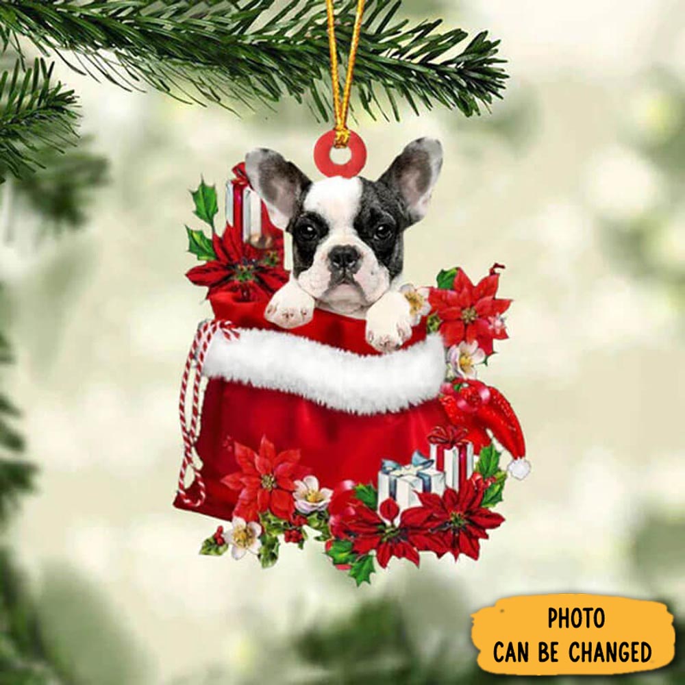 Personalized French Bulldog In Gift Bag Christmas Ornament Lovely Holiday Ornament Display