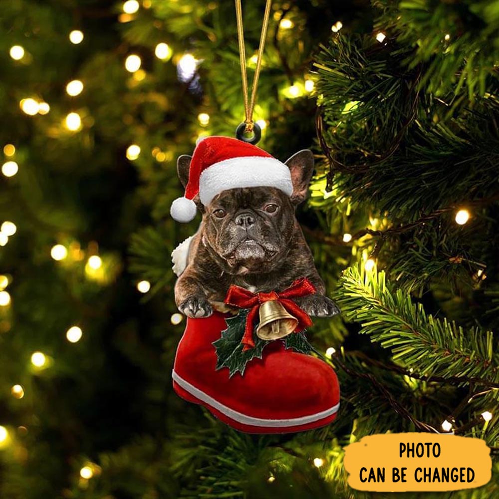 Personalized French Bulldog In Santa Boot Christmas Hanging Ornament Classic Christmas Ornament Gift