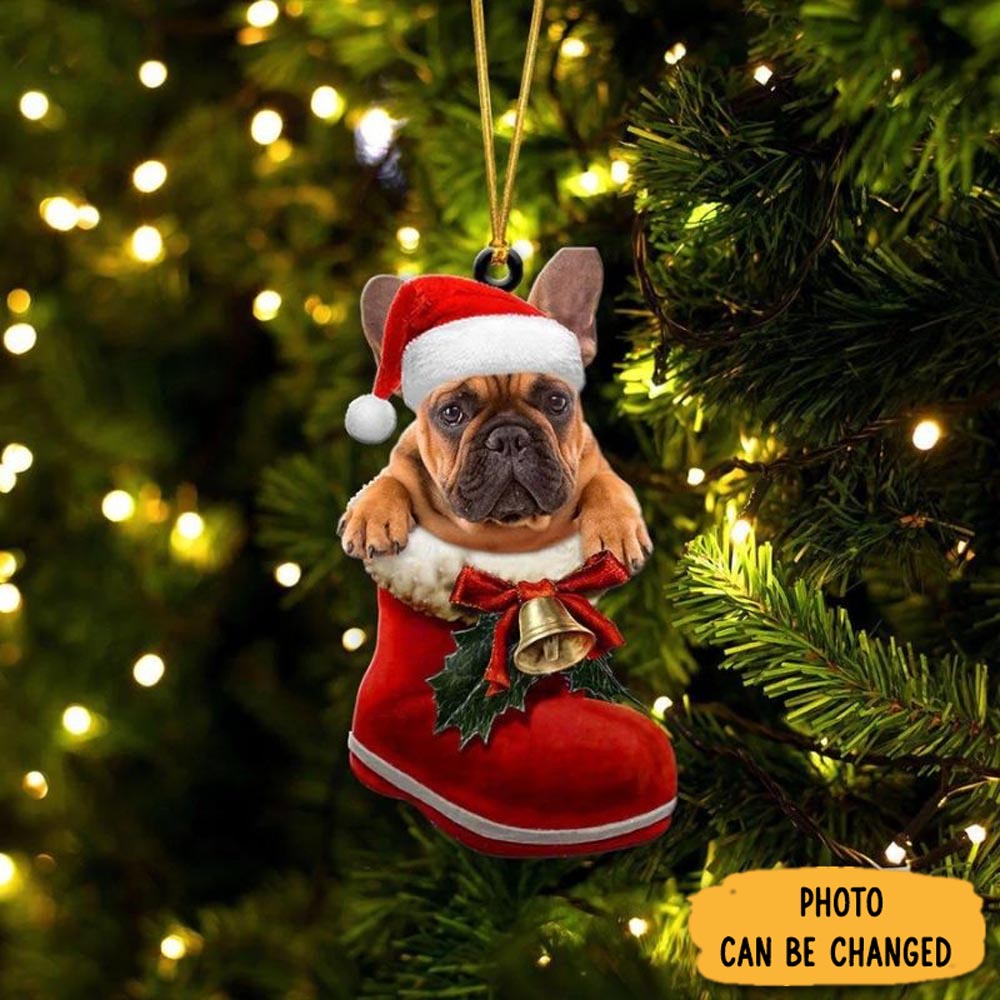Personalized French Bulldog In Santa Boot Christmas Hanging Ornament Holiday Ornament For Home & Family
