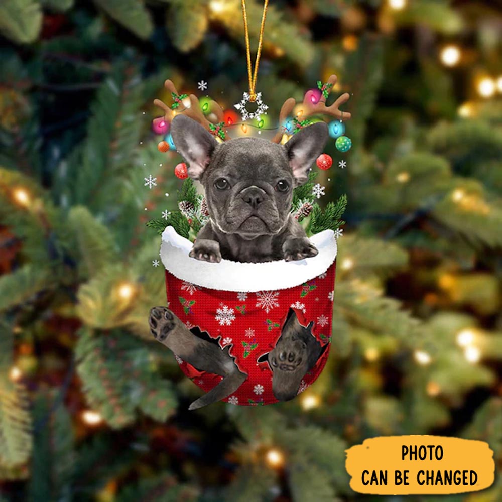 Personalized French Bulldog In Snow Pocket Christmas Ornament Custom Christmas Ornament Gift Idea