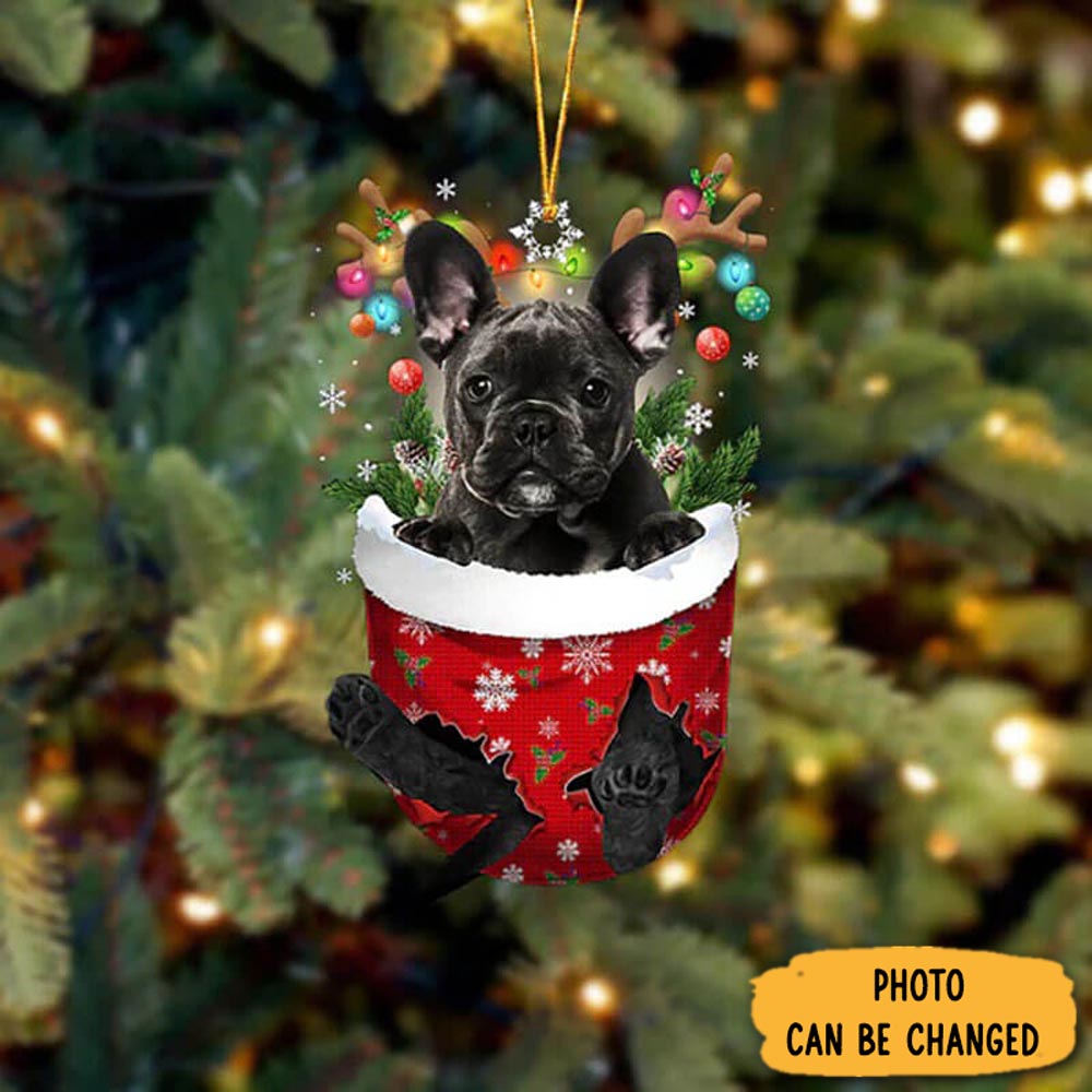 Personalized French Bulldog In Snow Pocket Christmas Ornament Personalized Ornament For Holiday Decor