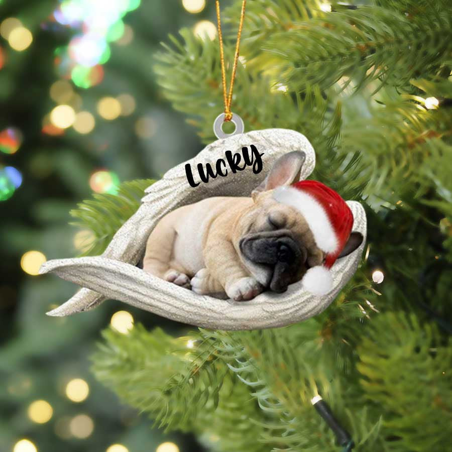 Personalized French Bulldog Sleeping Angel Christmas Flat Acrylic Dog Ornament Memorial Dog Gift