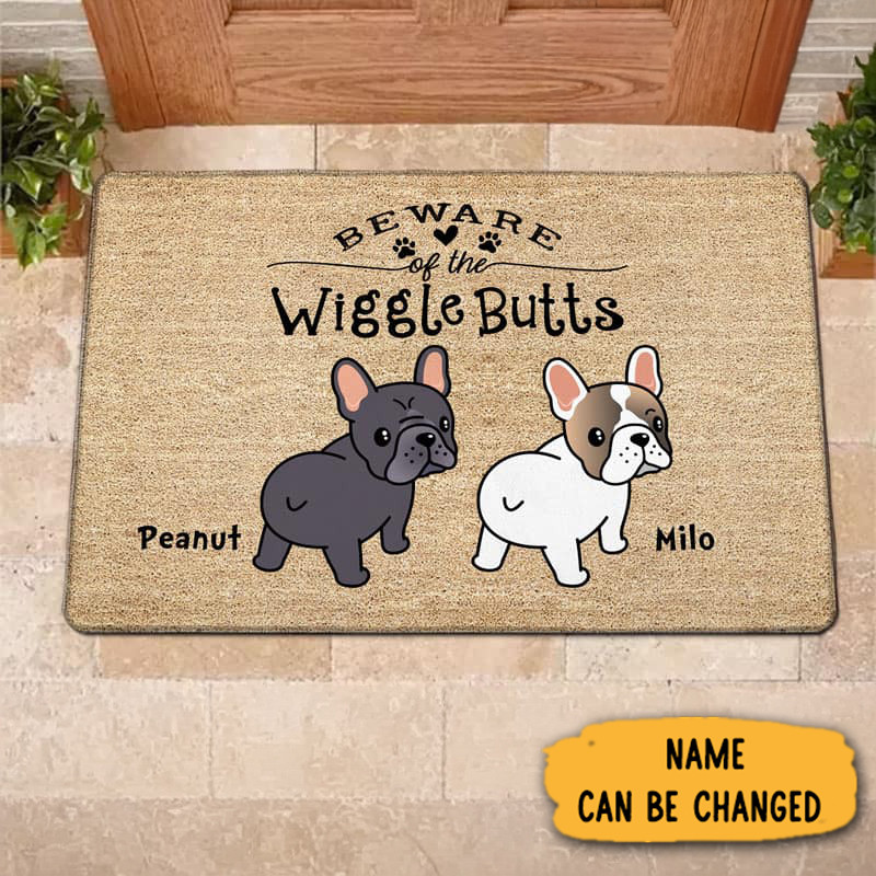 Personalized Frenchie Beware The Wiggle Butt Doormat Entryway Decor Gifts For Dog Owners