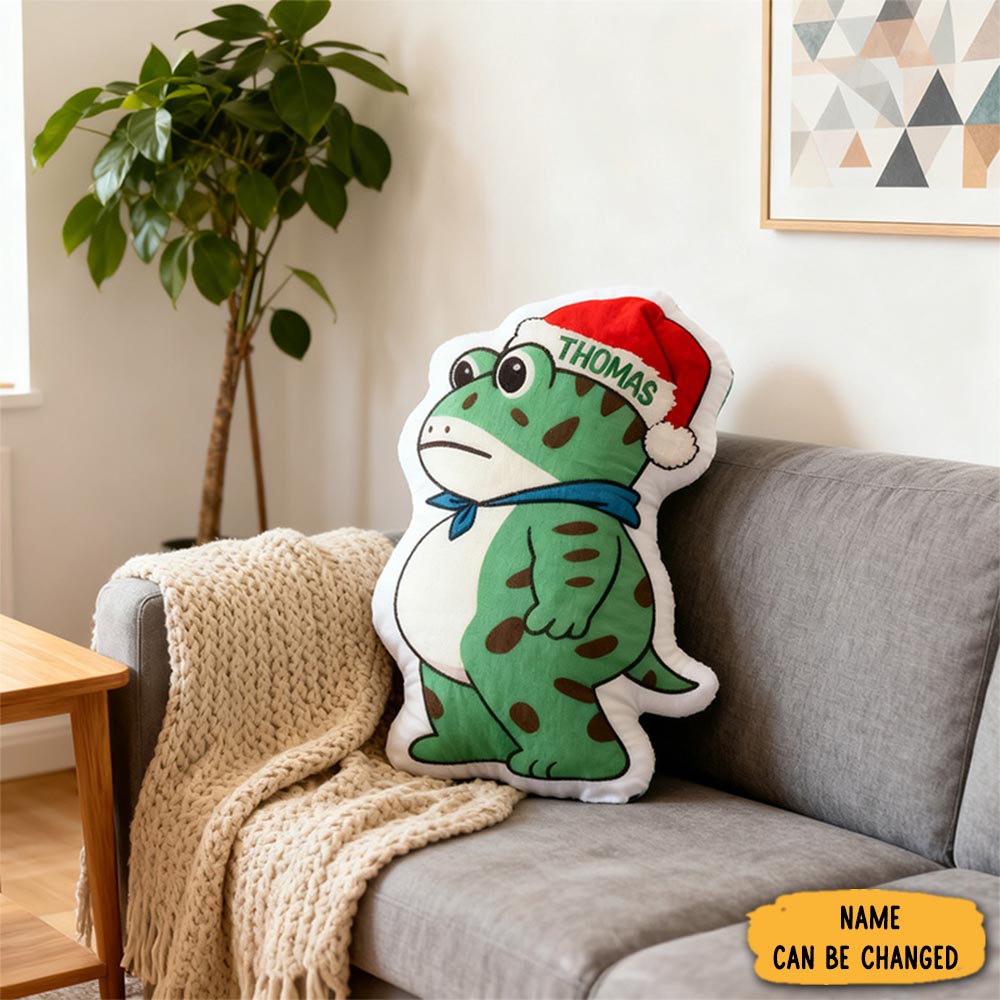 Personalized Frog Pillow With Custom Name And Festive Santa Hat Design For Kids And Playful Holiday Decor Graphic 3d Print Pillow