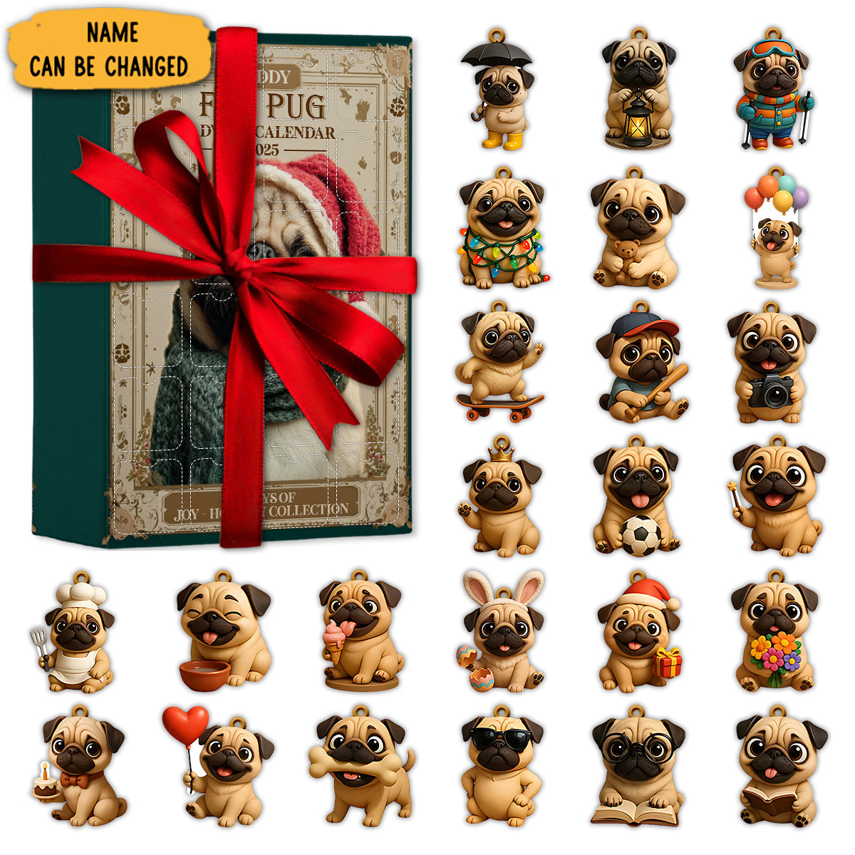 Personalized Fun Pug Advent Calendar Dog Themed Christmas Countdown Dog Xmas Gifts