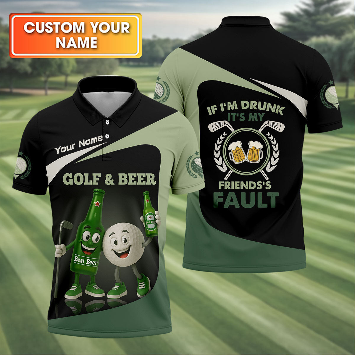 Personalized Funny Beer And Golf Polo Shirt Golf Outfits Present Ideas For Him