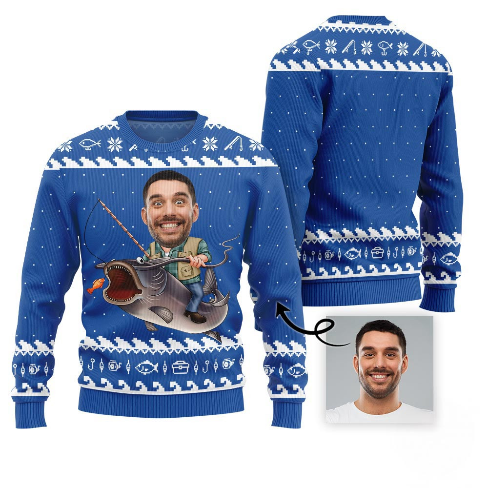 Personalized Funny Face Fishing Christmas Sweater Unique Christmas Gifts For Adults