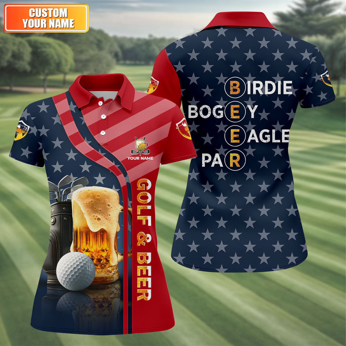 Personalized Funny Golf And Beer Patriotic 250th Polo Shirt Golf Clothes Cool Gift For Wife