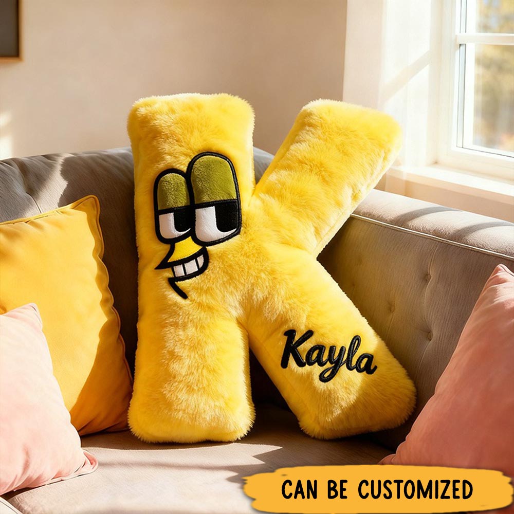 Personalized Funny Letter Cartoon Face Name Custom Kids Gift Bright Color Soft Playful Decorative Graphic 3D Print Pillow
