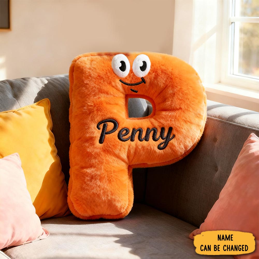 Personalized Funny Letter Cartoon Face Name Custom Kids Gift Bright Color Soft Playful Decorative Graphic 3d Print Pillow