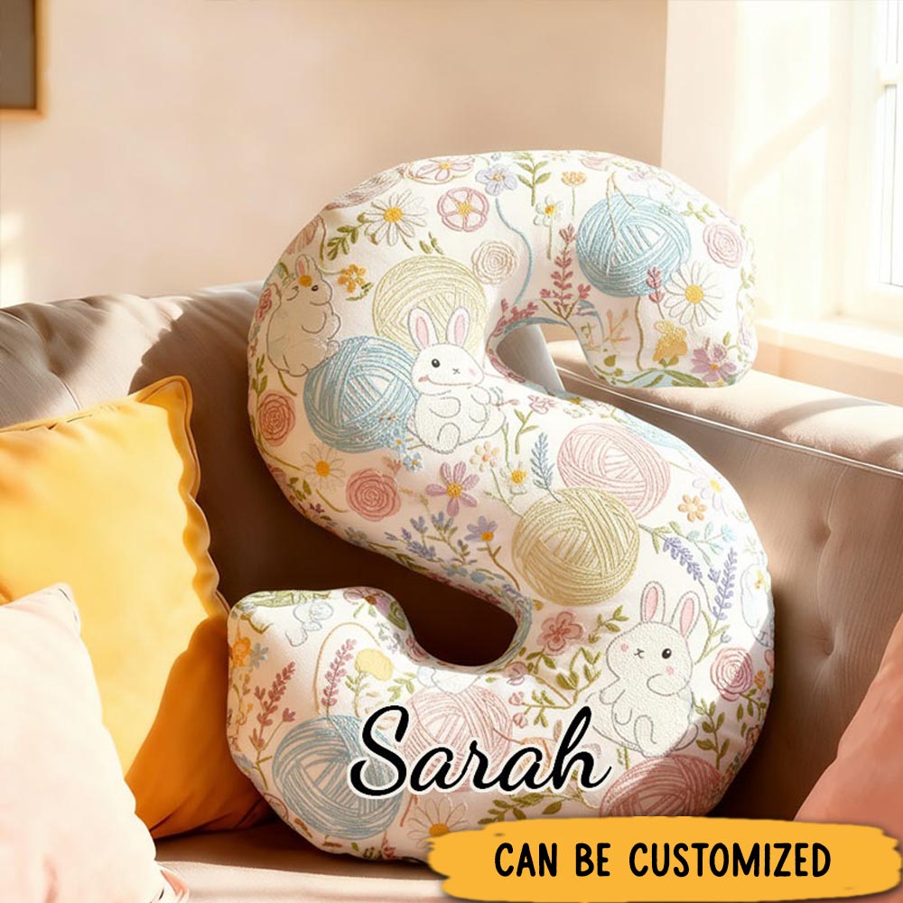 Personalized Funny Pillow Christmas Bunny Floral Yarn Graphic Print Letter Customized Name Gift for Kids