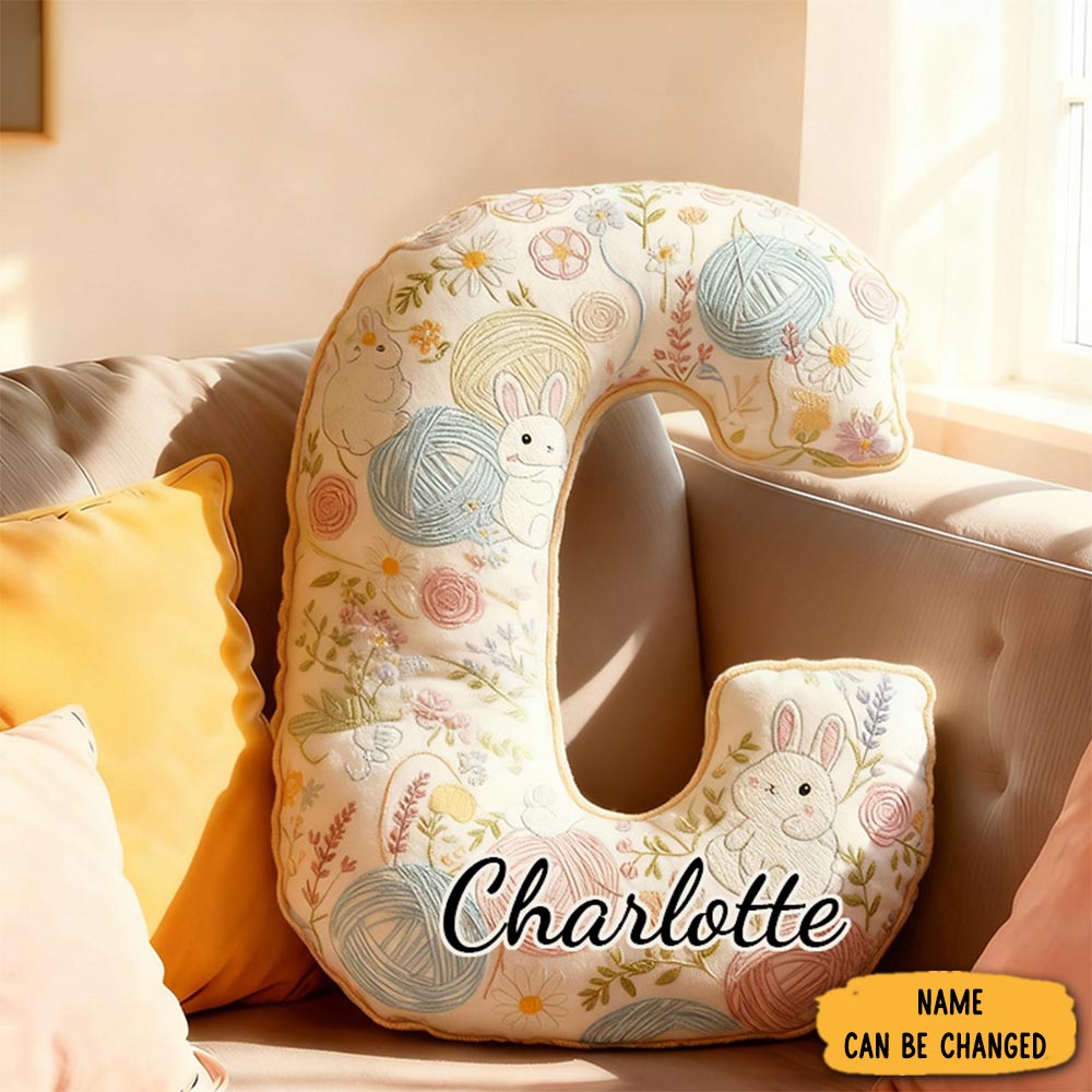 Personalized Funny Pillow Christmas Bunny Floral Yarn Graphic Print Letter Customized Name Gift For Kids
