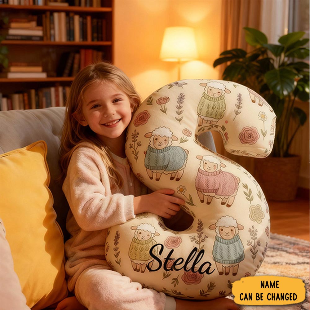 Personalized Funny Pillow Christmas Floral Sheep Yarn Graphic Print Letter Customized Name Gift For Kids