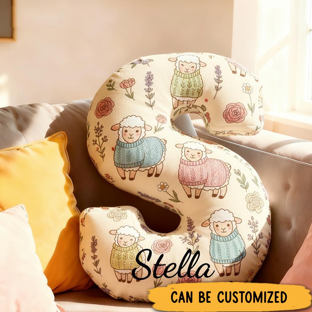 Personalized Funny Pillow Christmas Floral Sheep Yarn Graphic Print Letter Customized Name Gift for Kids
