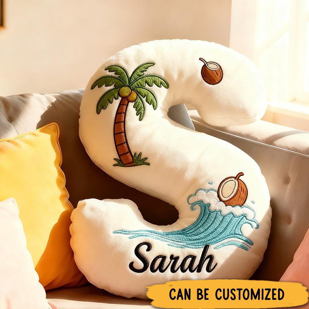 Personalized Funny Pillow Christmas Graphic 3D Print Beach Travel Customized Initial Letter Gift for Travel Lovers