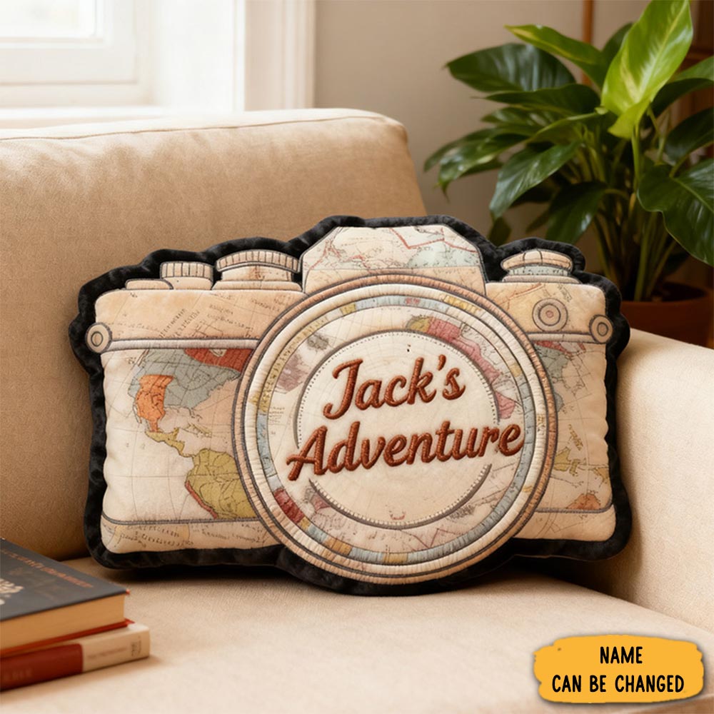 Personalized Funny Pillow Christmas Graphic 3d Print Camera Adventure Customized Name Gift For Travel Lovers