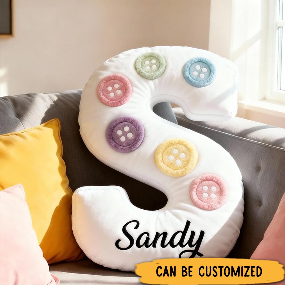 Personalized Funny Pillow Christmas Graphic 3D Print Colorful Button Customized Initial Letter Gift for Knitting Lovers