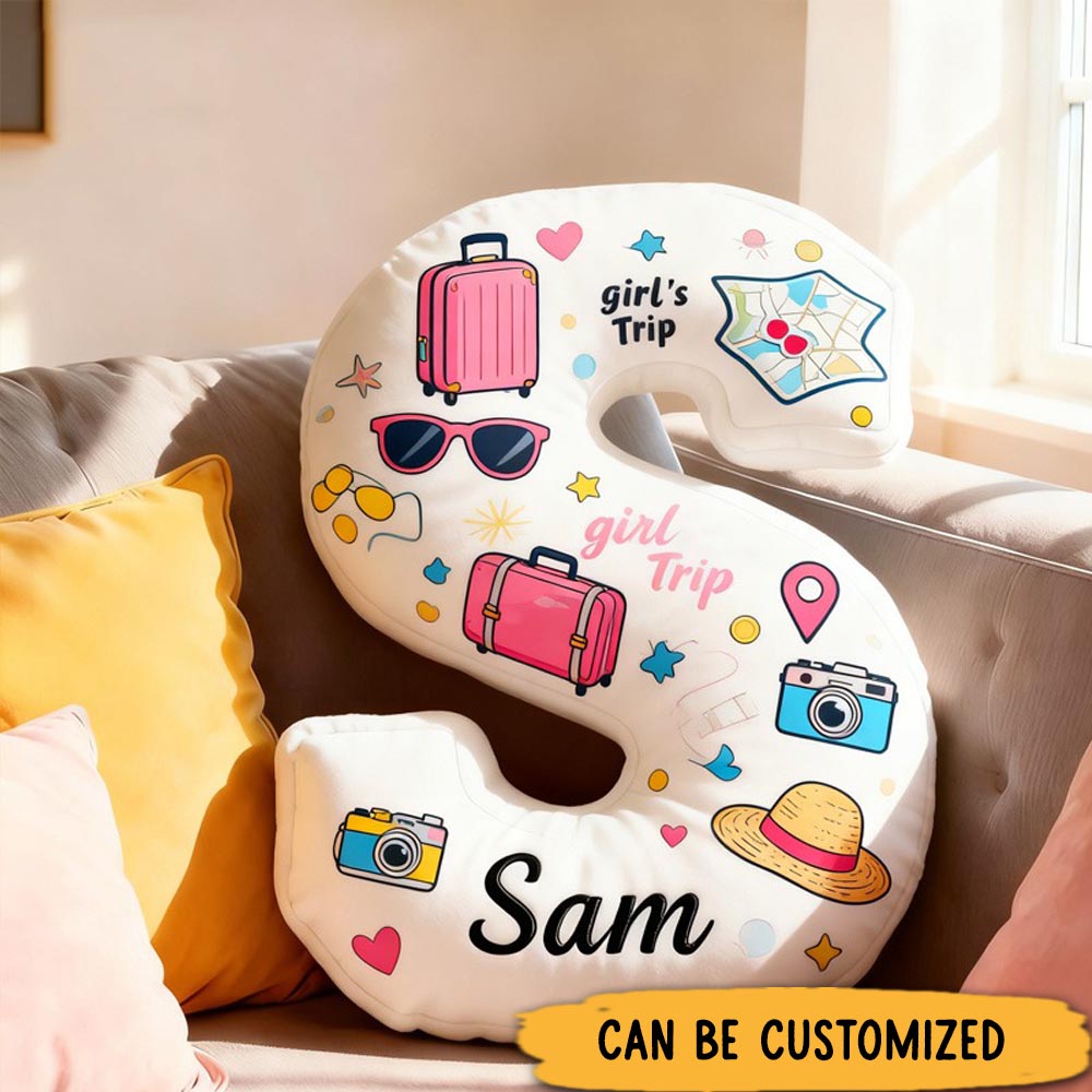 Personalized Funny Pillow Christmas Graphic 3D Print Girl's Trip Letter Customized Name Gift for Travel Lovers
