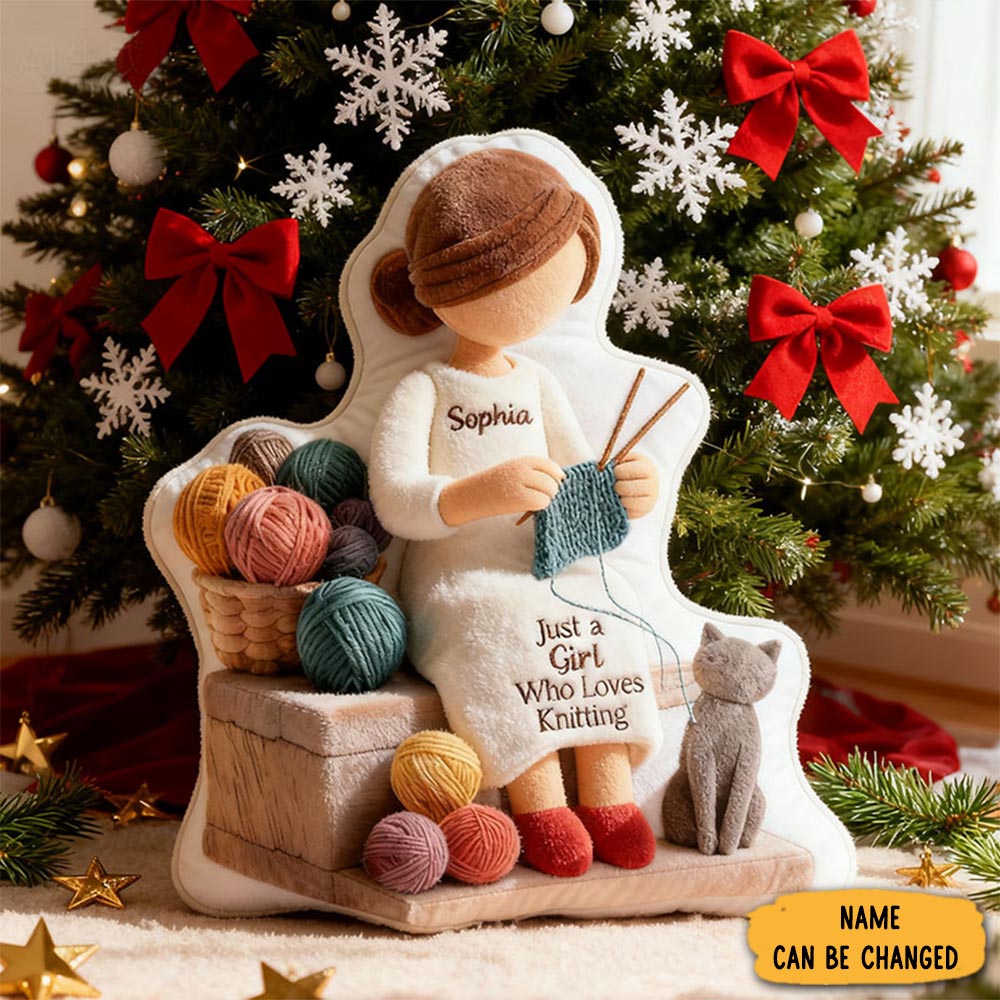 Personalized Funny Pillow Christmas Graphic 3d Print Just A Girl Who Loves Knitting Customized Name Gift For Knitting Lovers