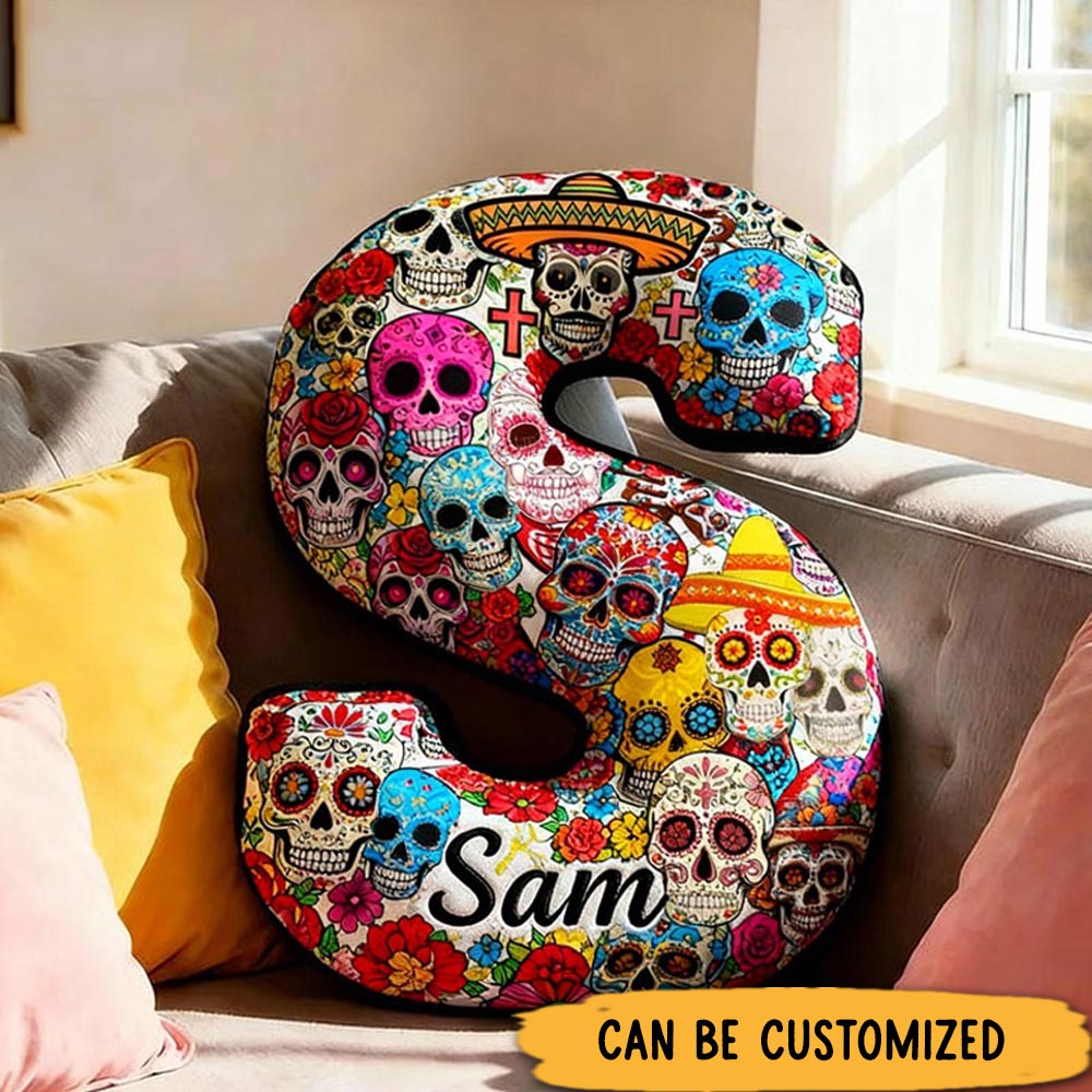 Personalized Funny Pillow Christmas Graphic 3D Print Smiley Skull The Day of the Dead Holiday with Custom Name