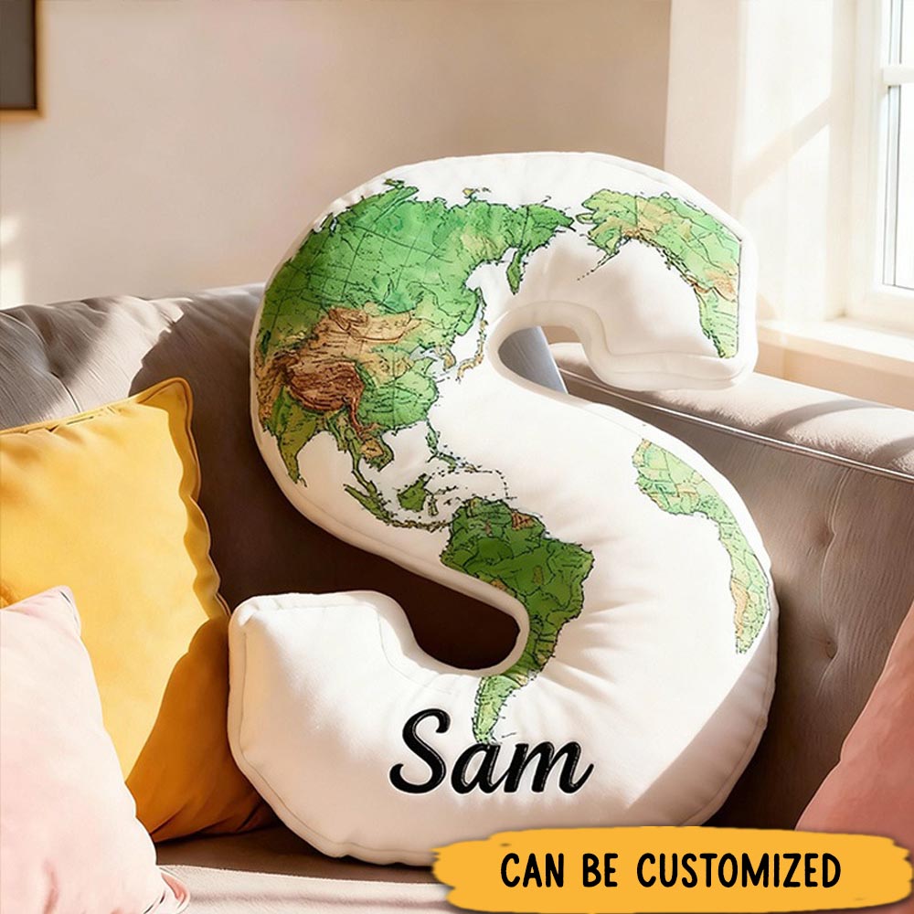 Personalized Funny Pillow Christmas Graphic 3D Print World Map Letter Customized Name Gift for Travel Lovers