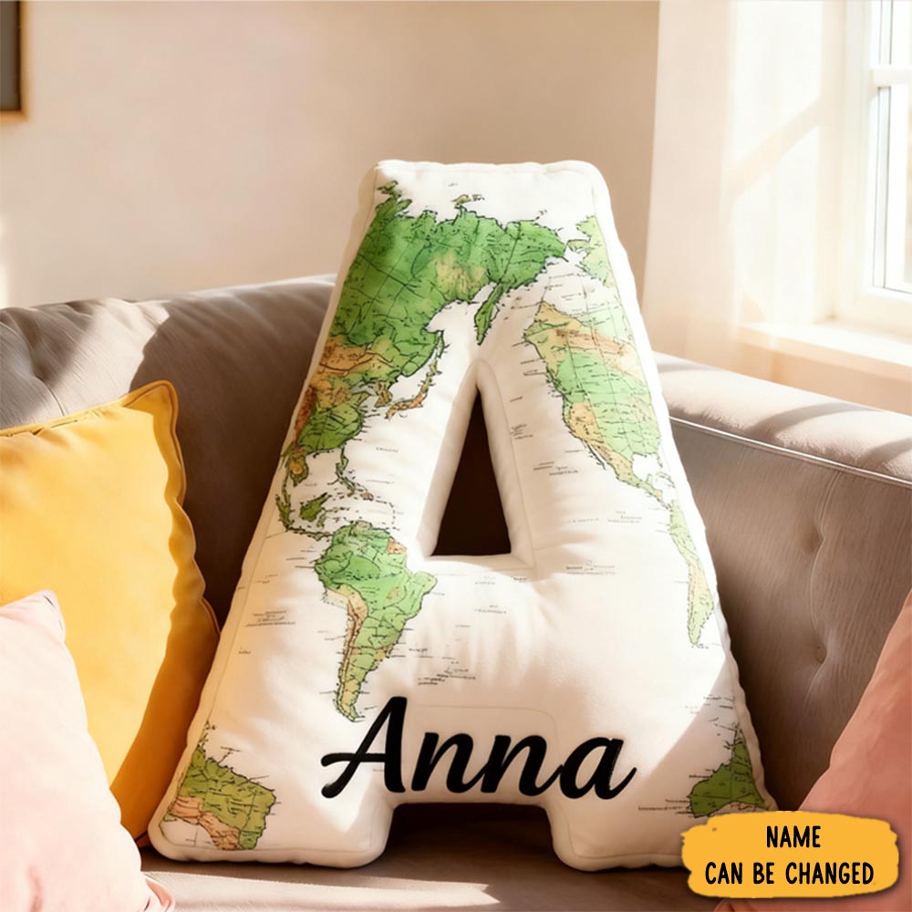 Personalized Funny Pillow Christmas Graphic 3d Print World Map Letter Customized Name Gift For Travel Lovers