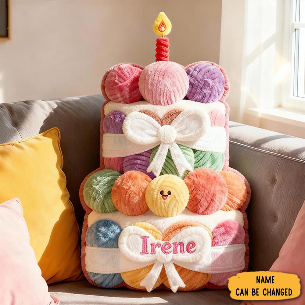 Personalized Funny Pillow Christmas Graphic 3d Print Yarn Ball Cake Customized Name Gift For Knitting Lovers Birthday Gift