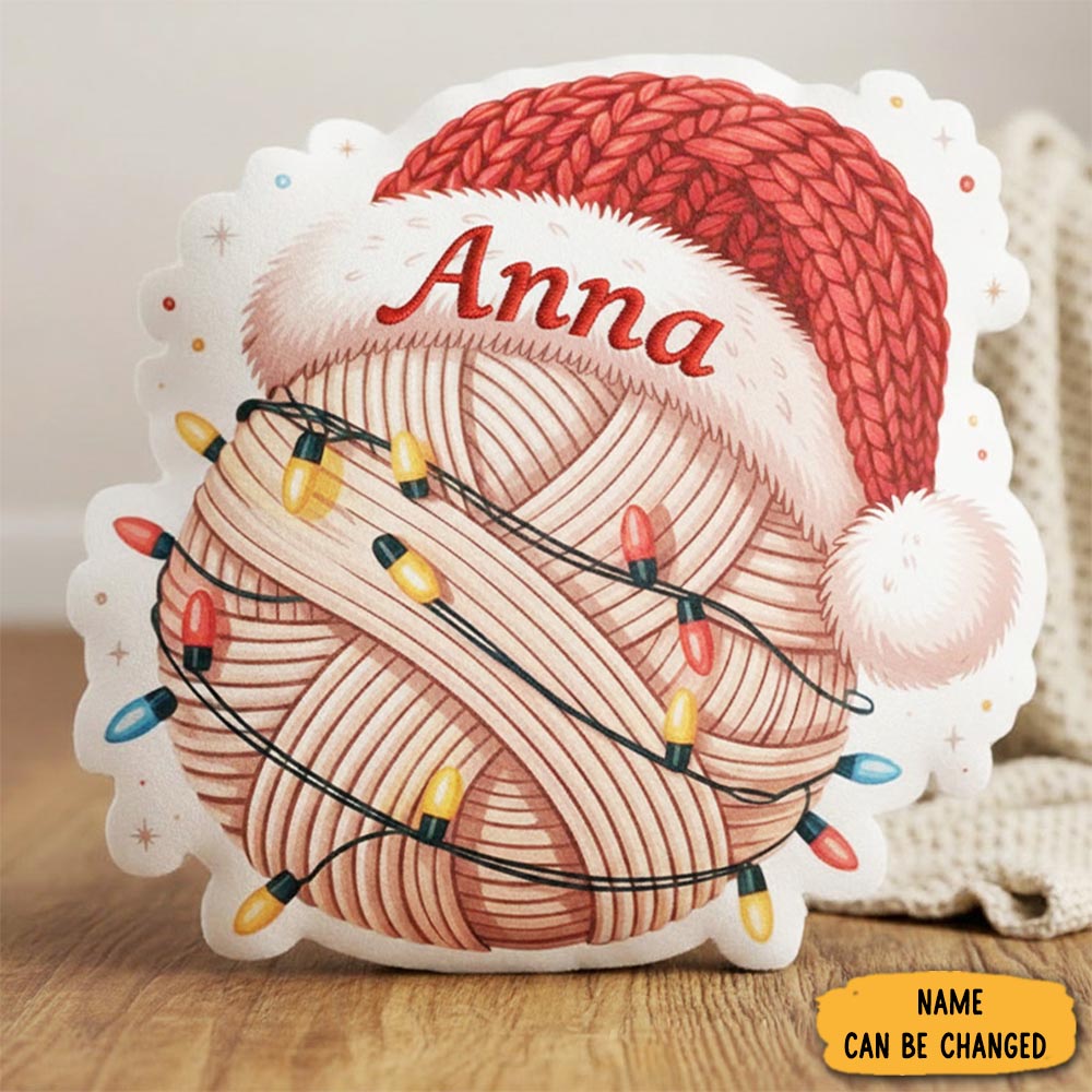 Personalized Funny Pillow Graphic 3d Print Christmas Hat Yarn Ball Customized Name Gift For Knitting Lovers