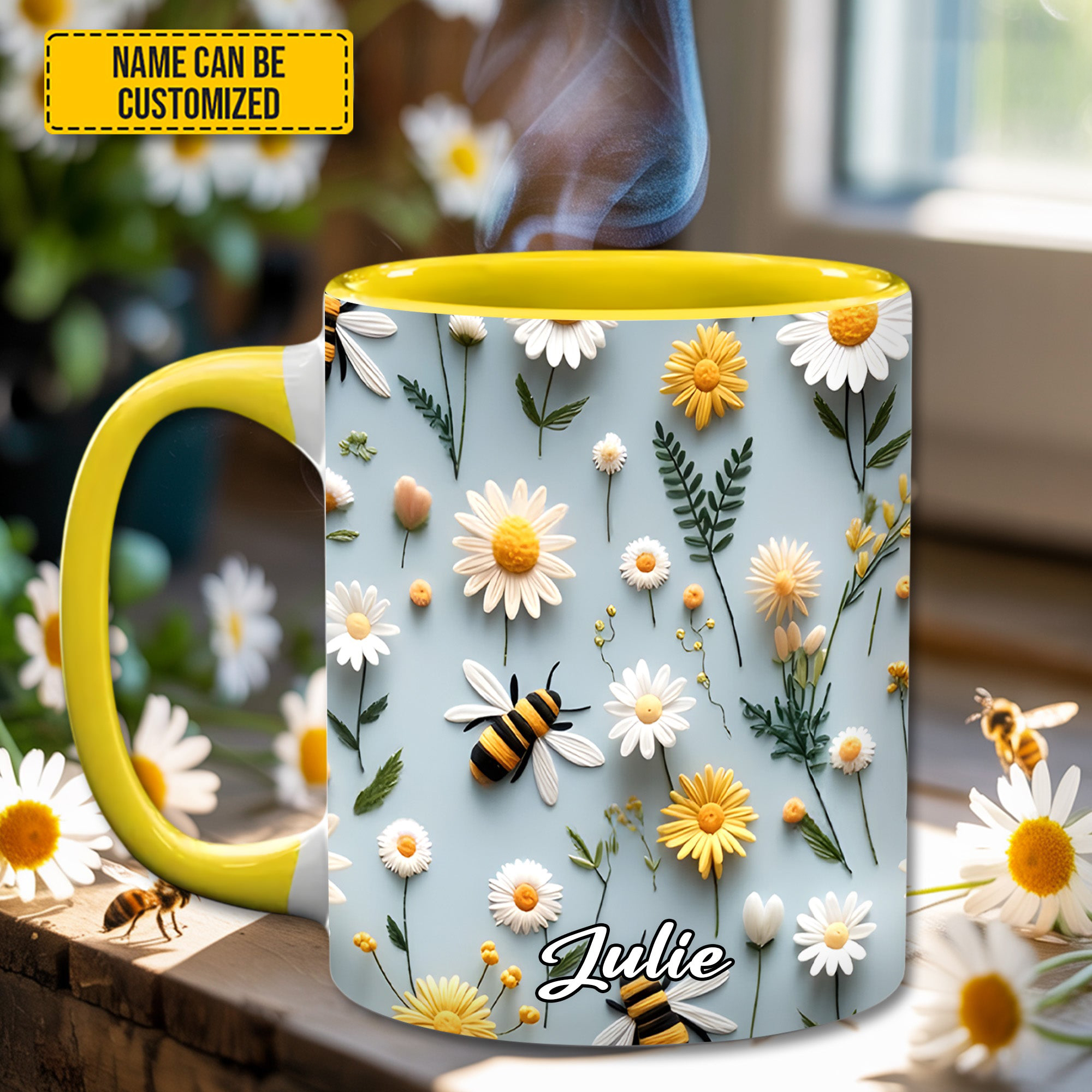 Personalized Garden Bee Mug Floral Daisy Coffee Mugs Beekeeper Gifts