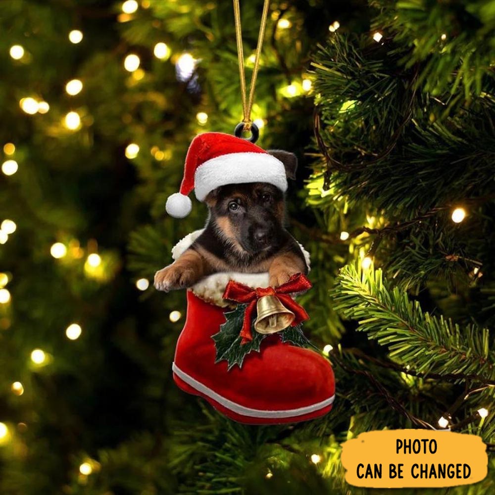 Personalized German Shepherd In Santa Boot Christmas Hanging Ornament Sweet Ornament Gift For Couples