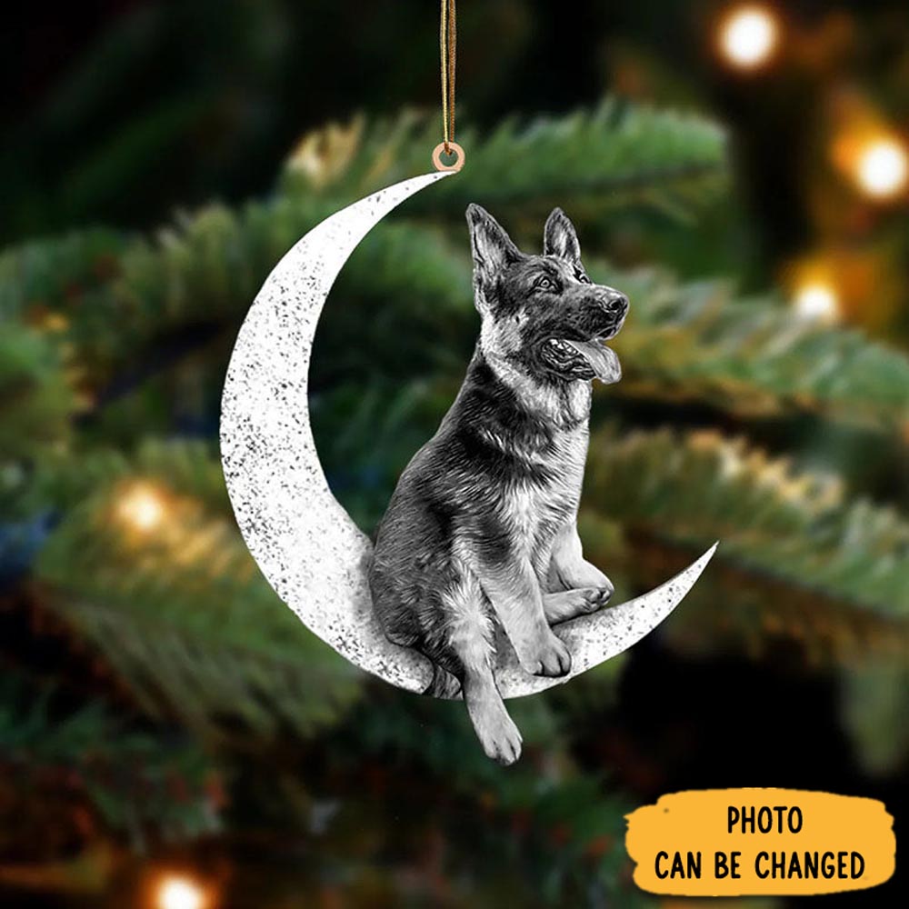 Personalized German Shepherd Sit On The Moon Ornament Magical Christmas Tree Ornament