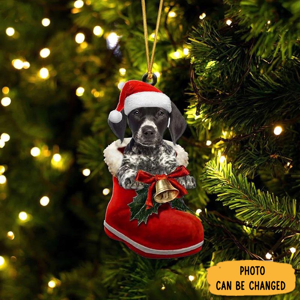 Personalized German Shorthaired Pointer In Santa Boot Christmas Hanging Ornament Heartwarming Family Ornament Keepsake