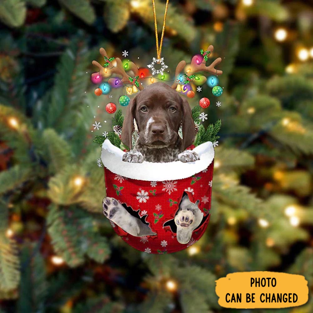 Personalized German Shorthaired Pointer In Snow Pocket Christmas Ornament Lovely Holiday Ornament Display