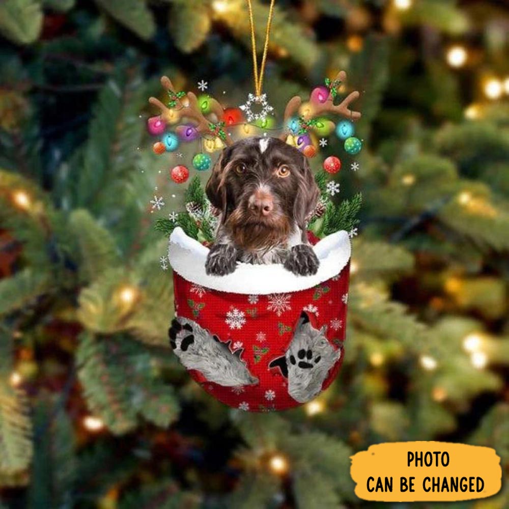 Personalized German Wirehaired Pointer In Snow Pocket Christmas Ornament Elegant Tree Ornament Decoration