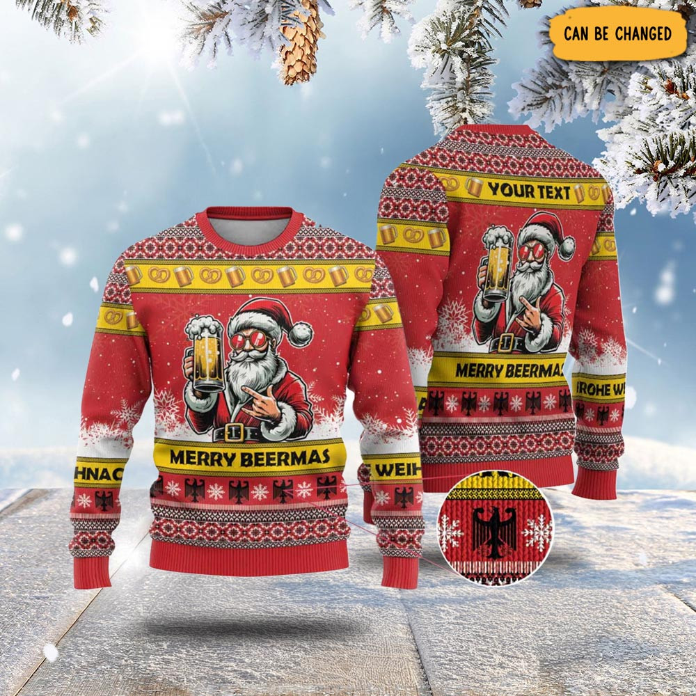 Personalized Germany Christmas Ugly Christmas Sweater Santa Claus Merry Beermas