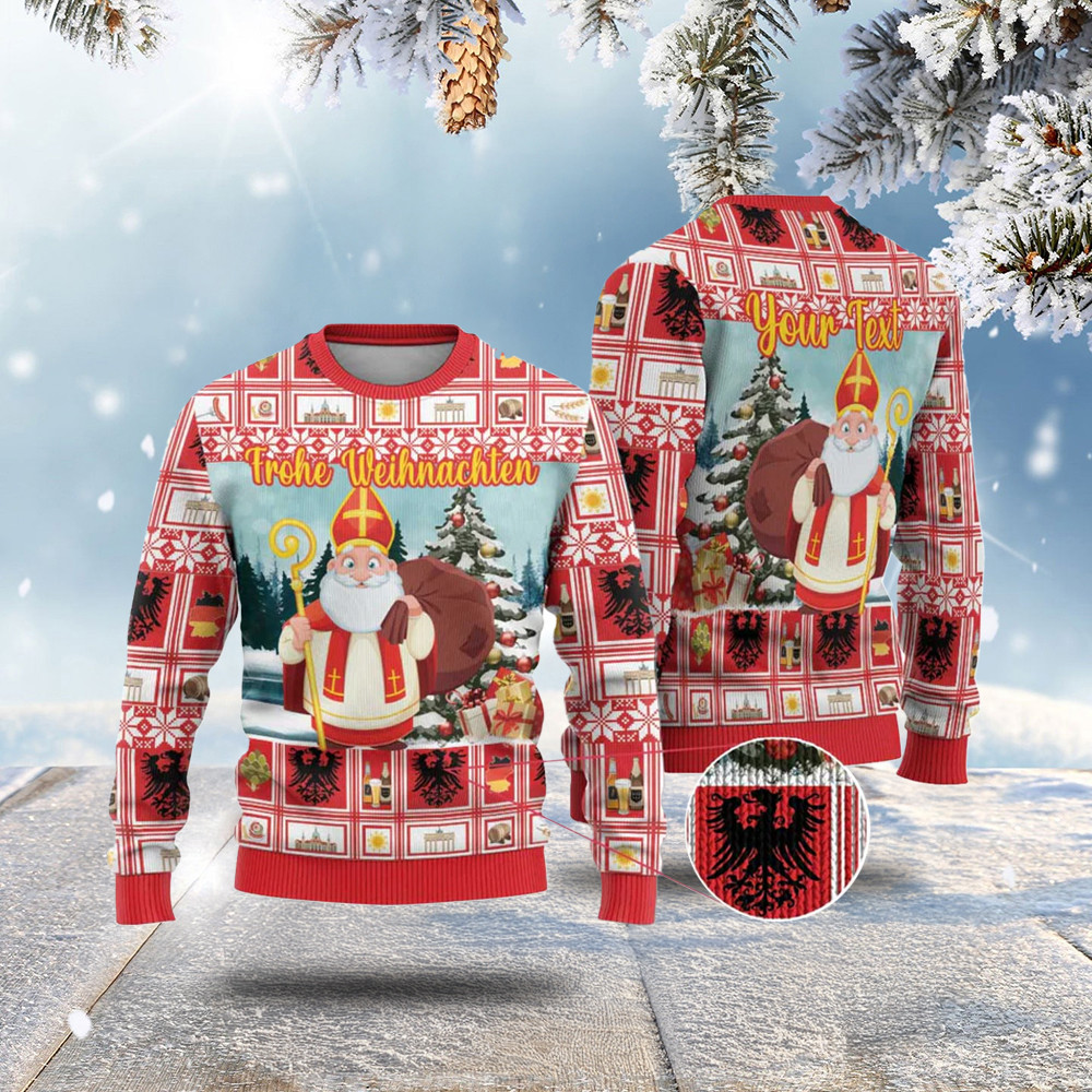 Personalized Germany Frohe Weihnachten Ugly Christmas Sweater Cute Saint Nicholas With Christmas Tree