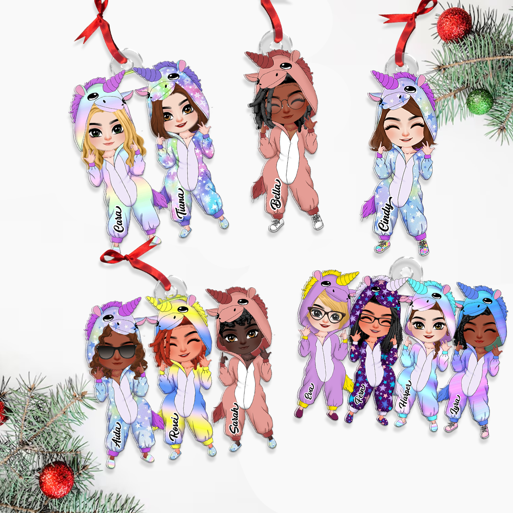 Personalized Gift For Friends Ornament, Besties In Unicorn Pajamas - Xmas Home Decoration Gift
