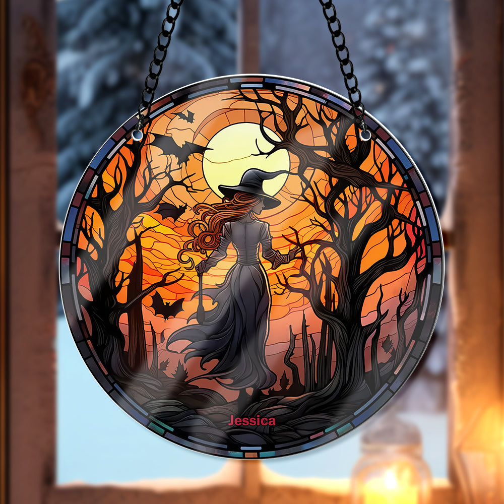 Personalized Gift For Witch Lovers, Halloween Suncatcher Ornamnent - Cute Christmas Tree Gift Idea