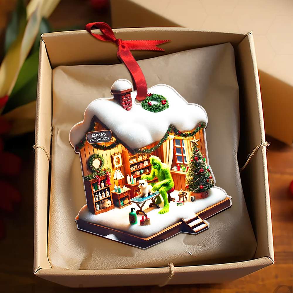 Personalized Gifts Flat Pet Grooming Green Monster Acrylic Ornament - Festive Holiday Keepsake Gift