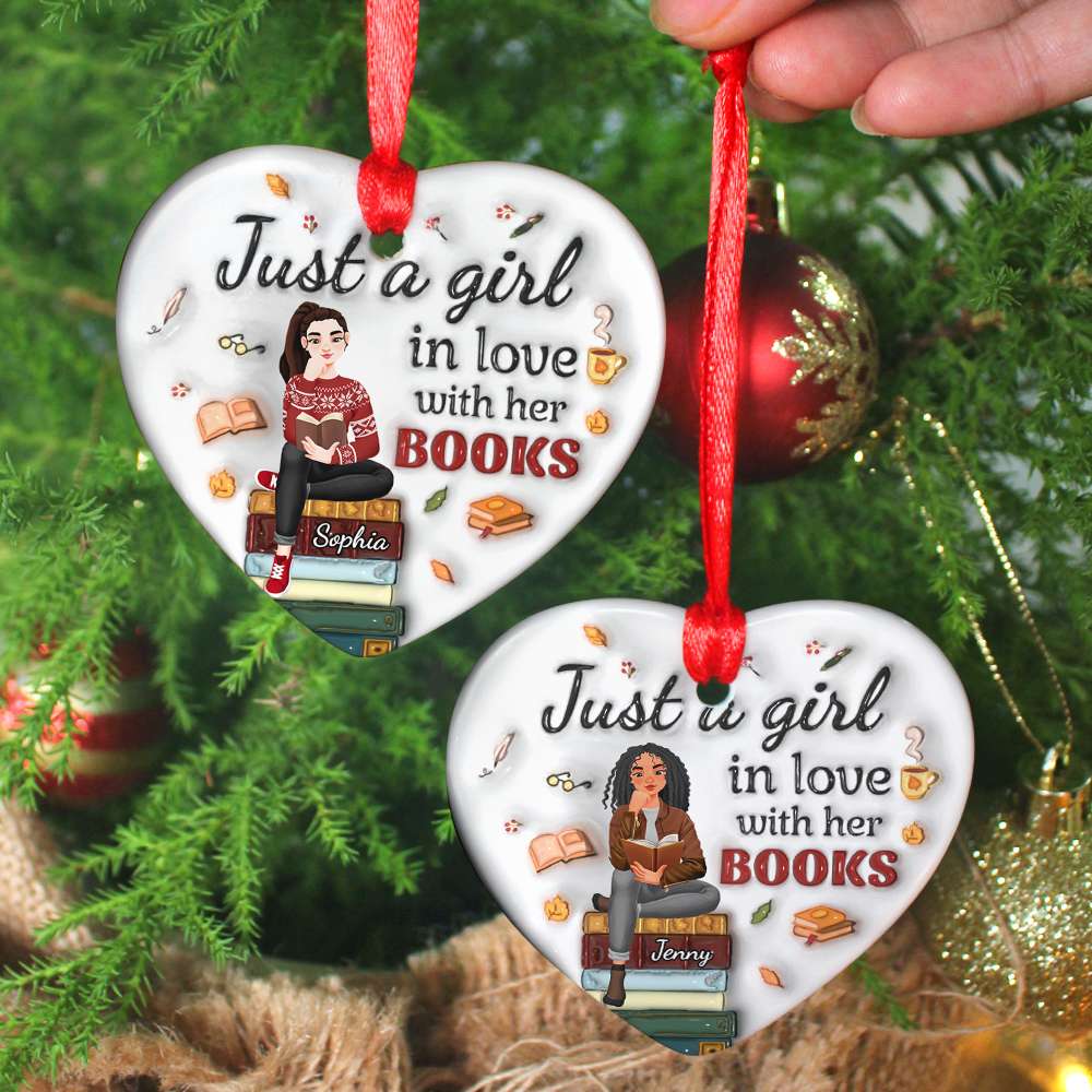 Personalized Gifts For Book Lovers, Just A Girl In Love With Her Books Ceramic Ornament - Festive Holiday Keepsake Gift