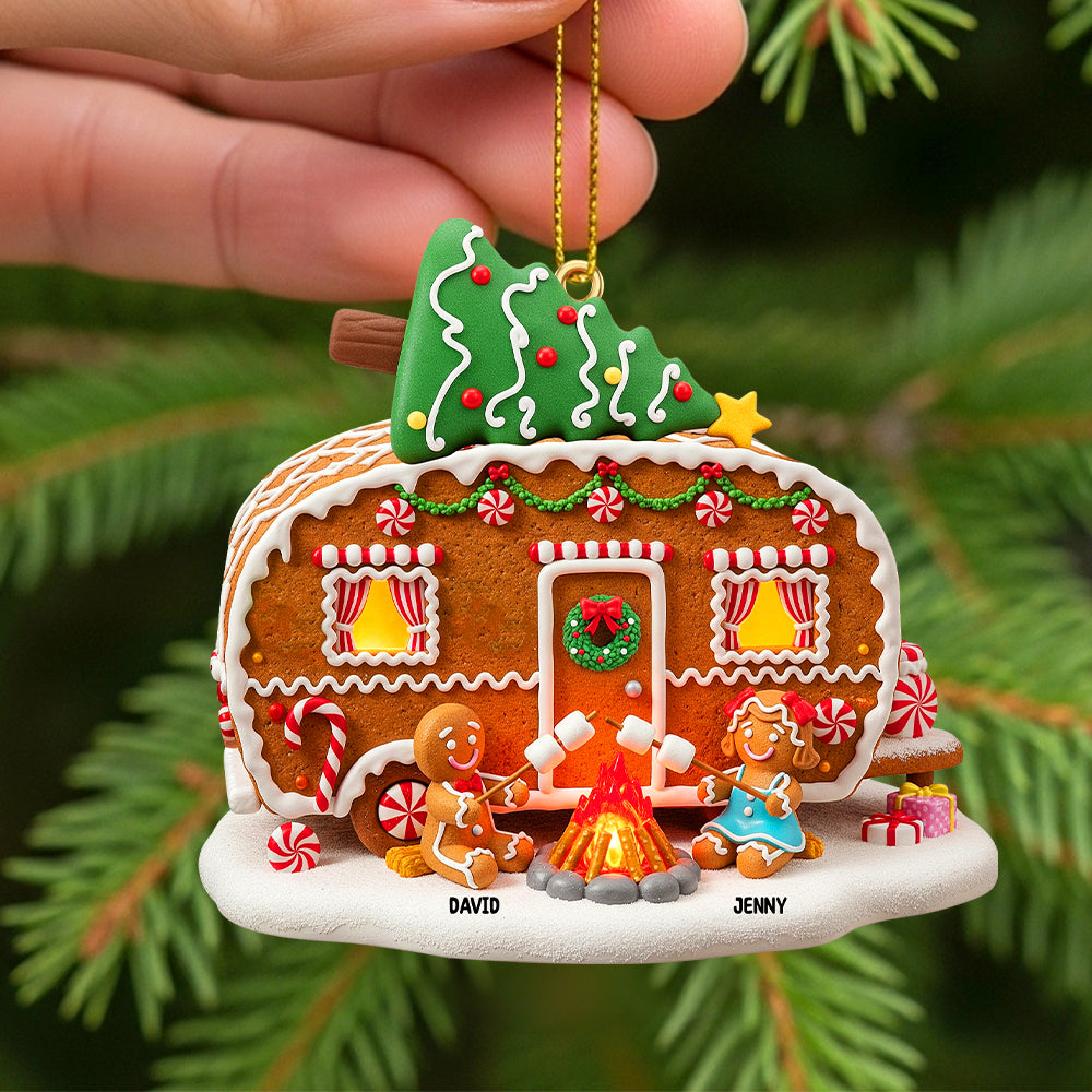 Personalized Gifts For Camping Gingerbread Couple Christmas Wooden Ornament - Holiday Tree Decoration Gift