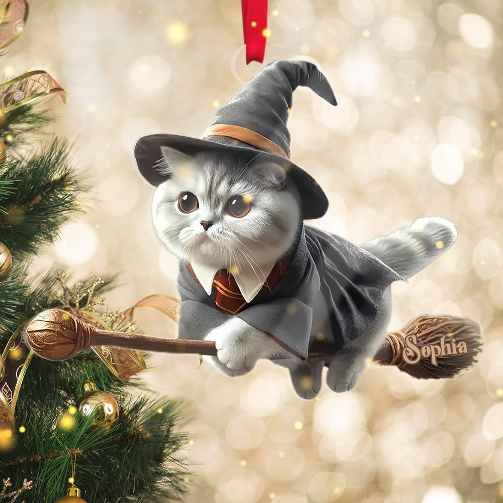 Personalized Gifts For Cat Lovers Acrylic Ornament Wizard Cat - Holiday Tree Decoration Gift