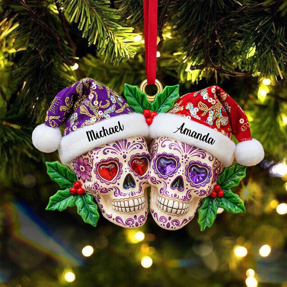 Personalized Gifts For Christmas, Christmas Dia de Los Muertos Skull Couple Acrylic Ornament - Funny Christmas Ornament Gift