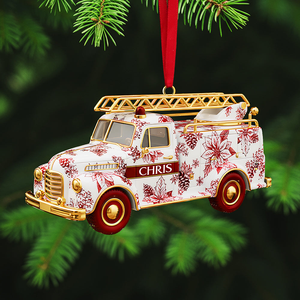 Personalized Gifts For Christmas, Fire Truck Firefighter Toile de Jouy Custom Shape Acrylic Ornament - Cute Christmas Tree Gift Idea Personalized Gifts For Christmas, Fire Truck Firefighter Toile de Jouy Custom Shape Acrylic Ornament - Cute Christmas Tree Gift Idea
