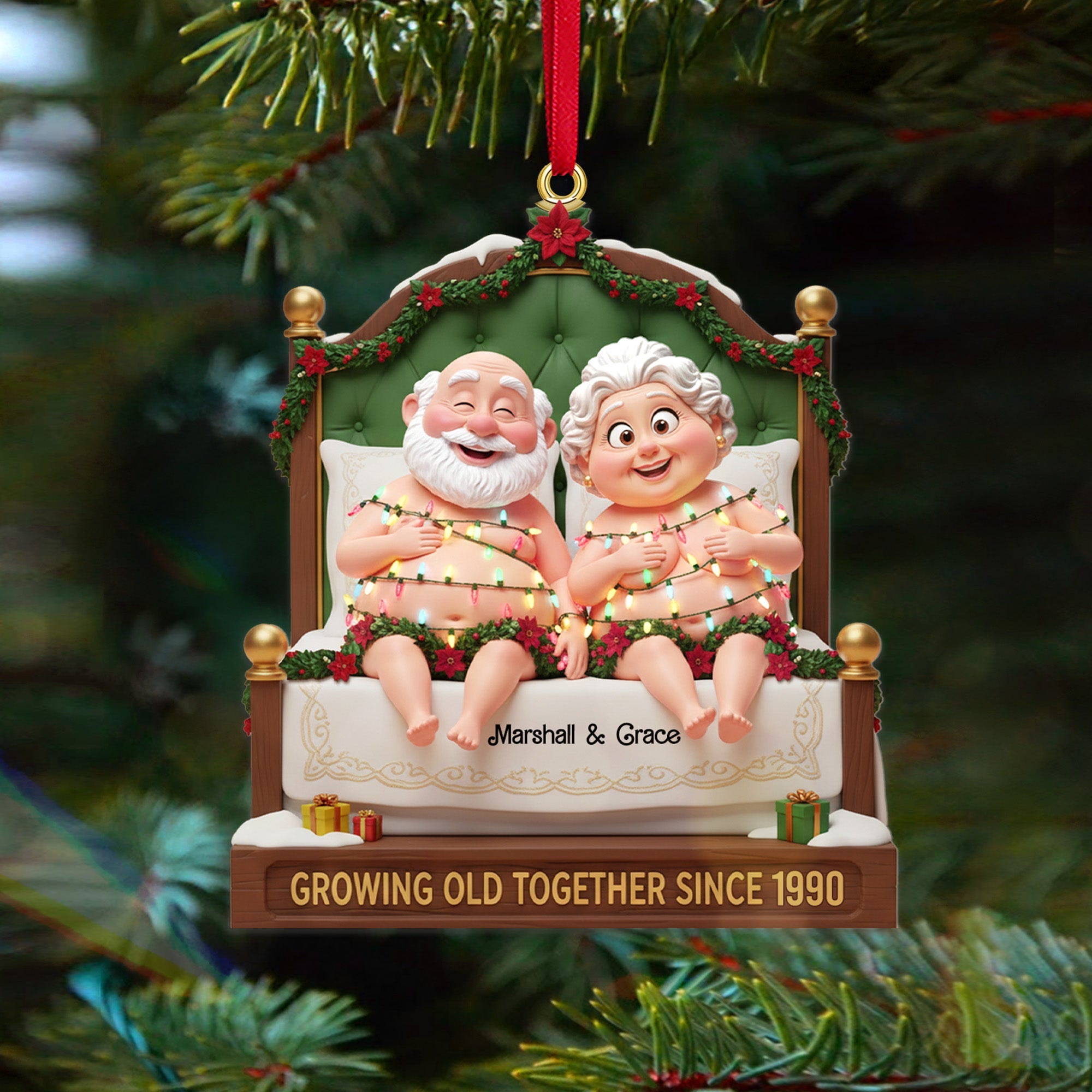Personalized Gifts For Christmas, Lovely Old Couple Acrylic Ornament - Xmas Ornament Gift