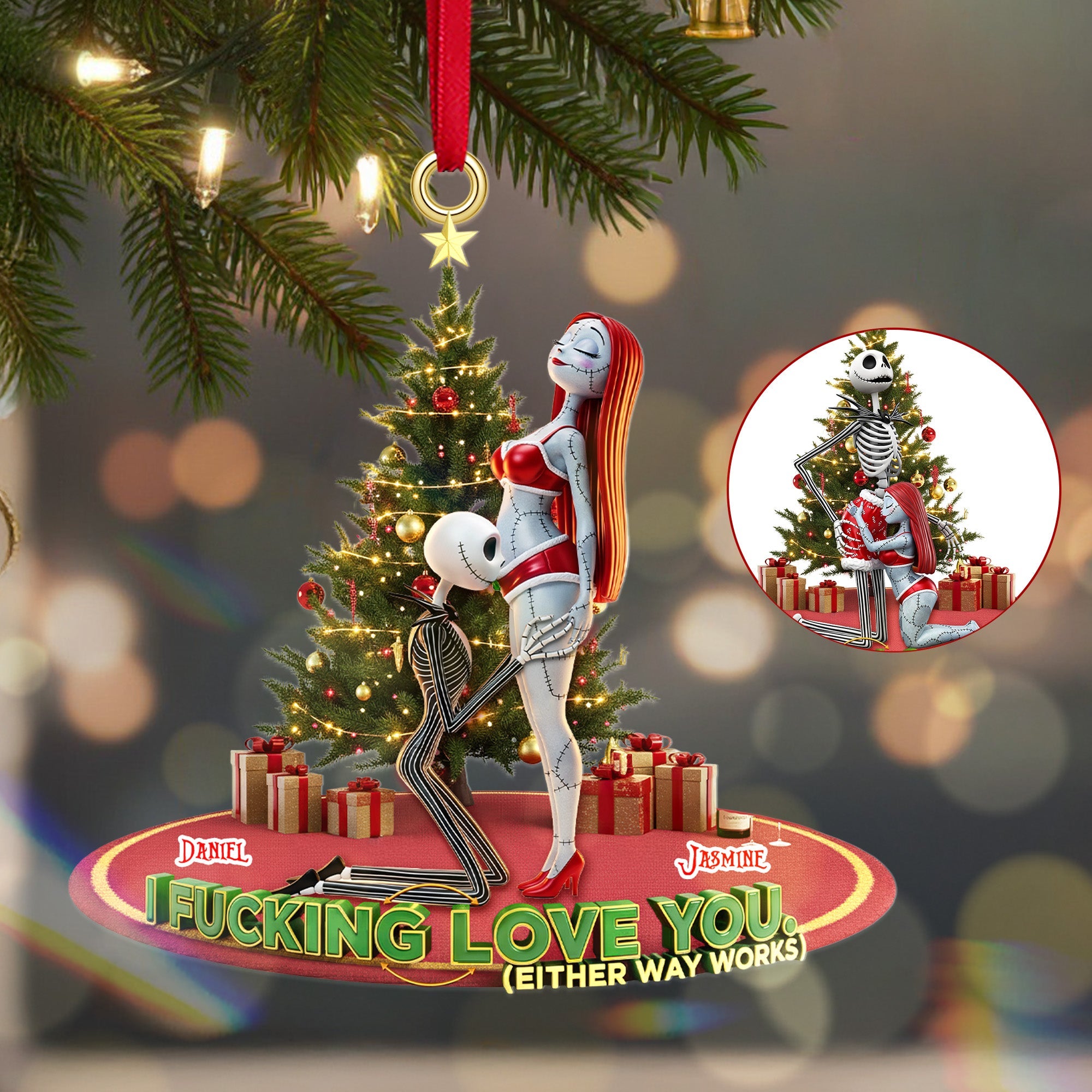 Personalized Gifts For Christmas, Naughty Couple Acrylic Ornament - Fun Holiday Ornament Gift