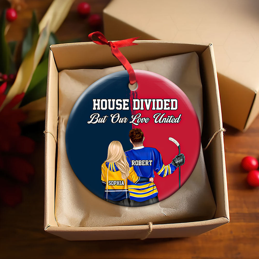 Personalized Gifts For Couple Christmas Ceramic Ornament Hockey Couple - Xmas Ornament Gift