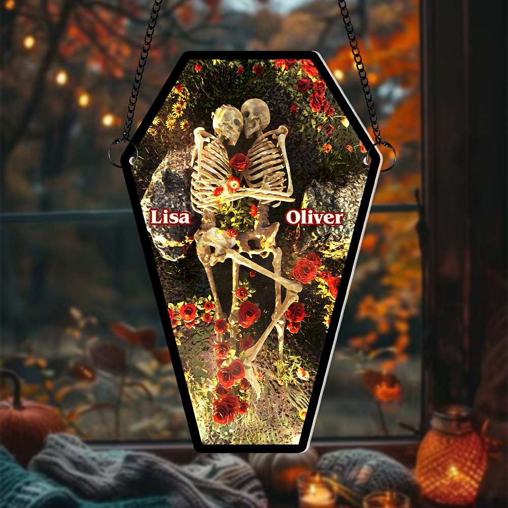 Personalized Gifts For Couple Halloween Suncatcher Ornament Skull Coffin Couple - Xmas Ornament Gift Personalized Gifts For Couple Halloween Suncatcher Ornament Skull Coffin Couple - Xmas Ornament Gift