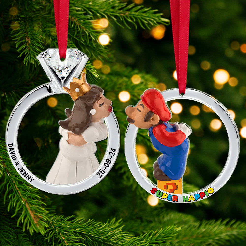 Personalized Gifts For Couple Matching Christmas Ornament Set, Happy Couple In Wedding Rings - Xmas Home Decoration Gift